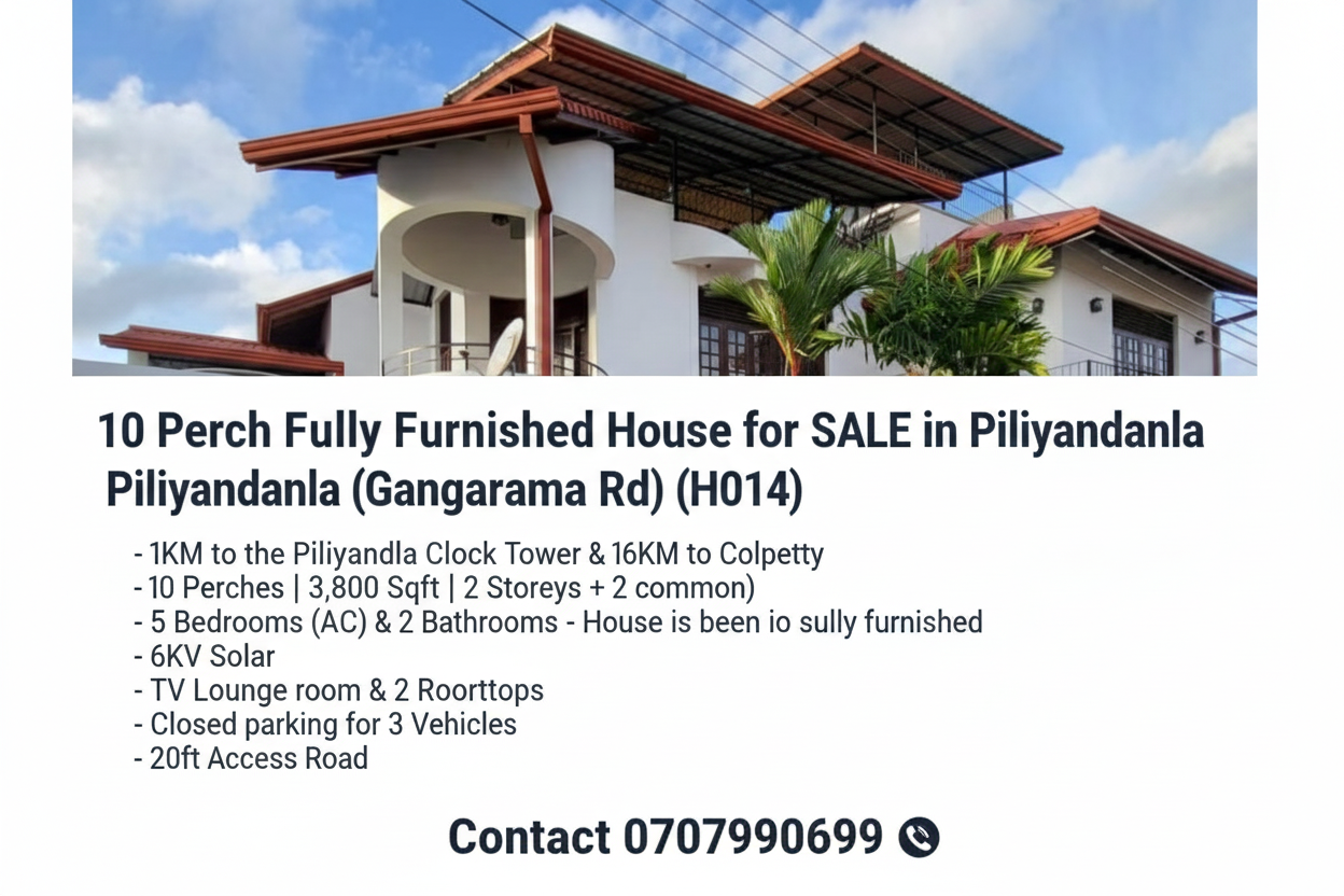 LKR 42.5 million | 10 Perch Fully Furnished House for SALE in Piliyandala (Gangarama Rd) (H013)