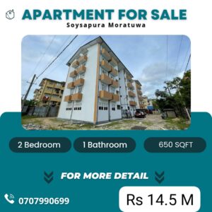LKR 14. 5 million | Brand new 2 Bedroom Apartment for SALE at Soysapura, Moratuwa