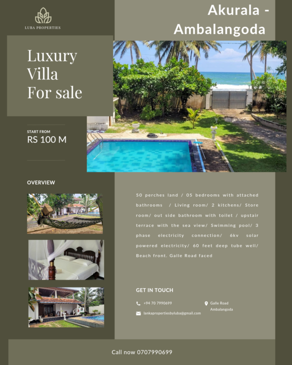 50 Perch | Beach front villa for sale in Hikkaduwa