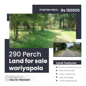 290 Perch Land for sale in Wariyapola Kurunagala