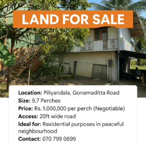 9.7 Perches Land for sale in Piliyandala