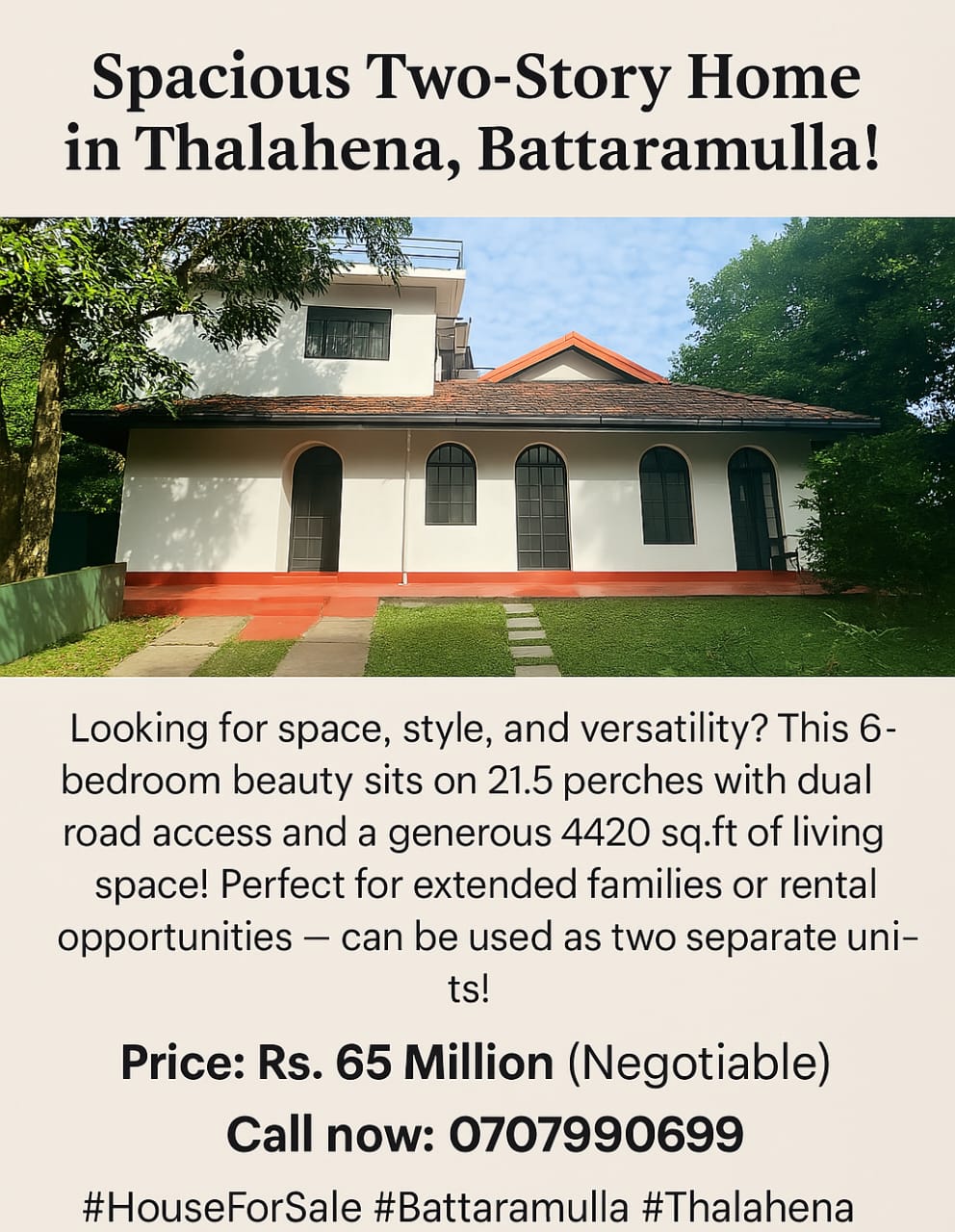 Spacious Two-Story House with Dual Road Access – Thalahena, Malabe