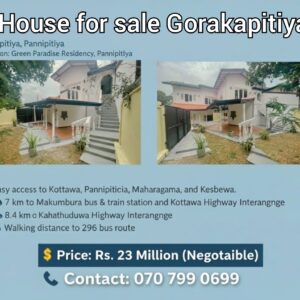 9.6 Perch house for sale in Gorakapitiya, Pannipitiya