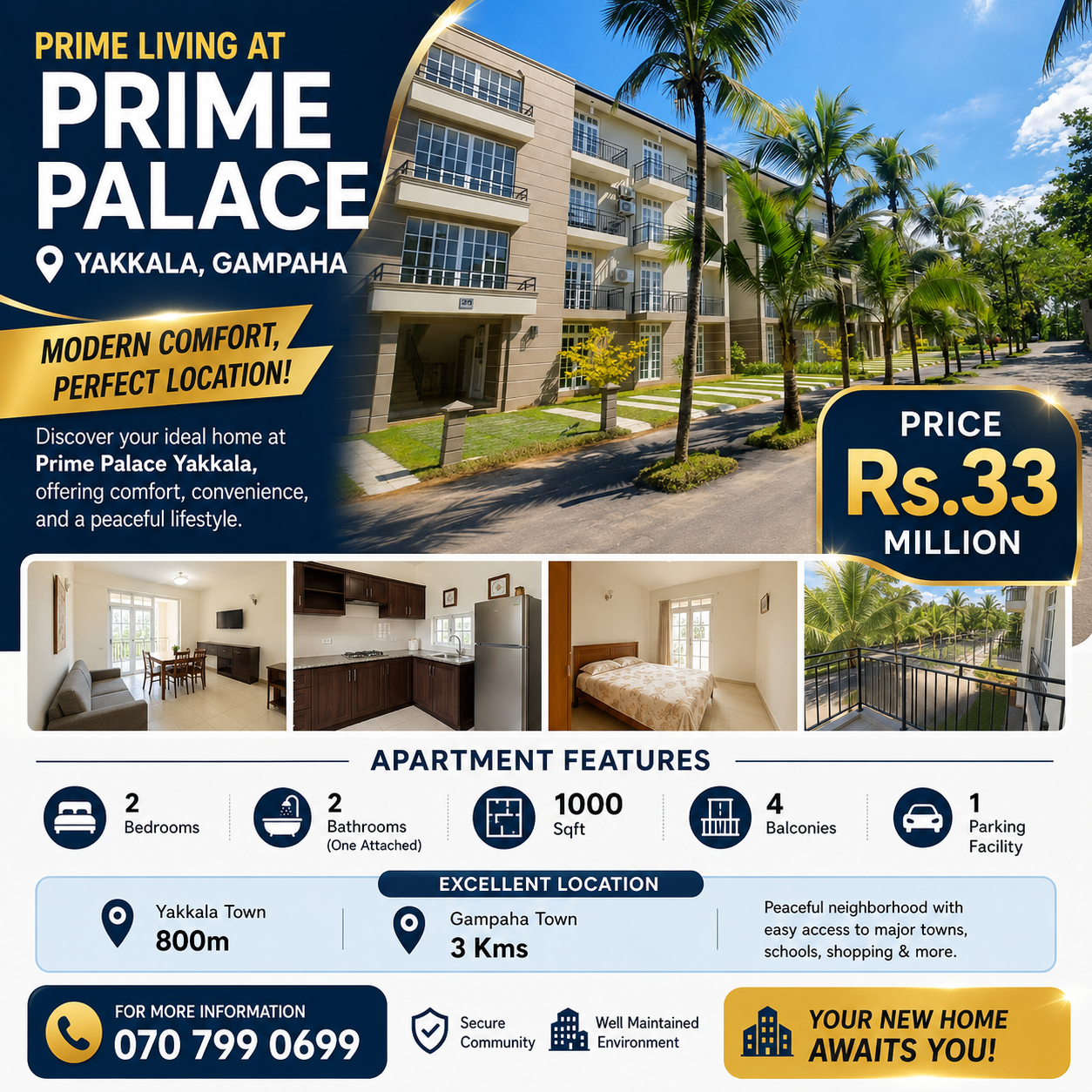 2BR Apartment for Sale – “The Palace” Apartment, Yakkala, Gampaha