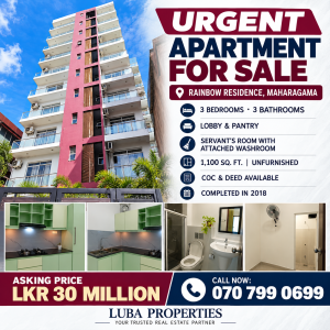 3 BR apartment for sale LKR 30 M